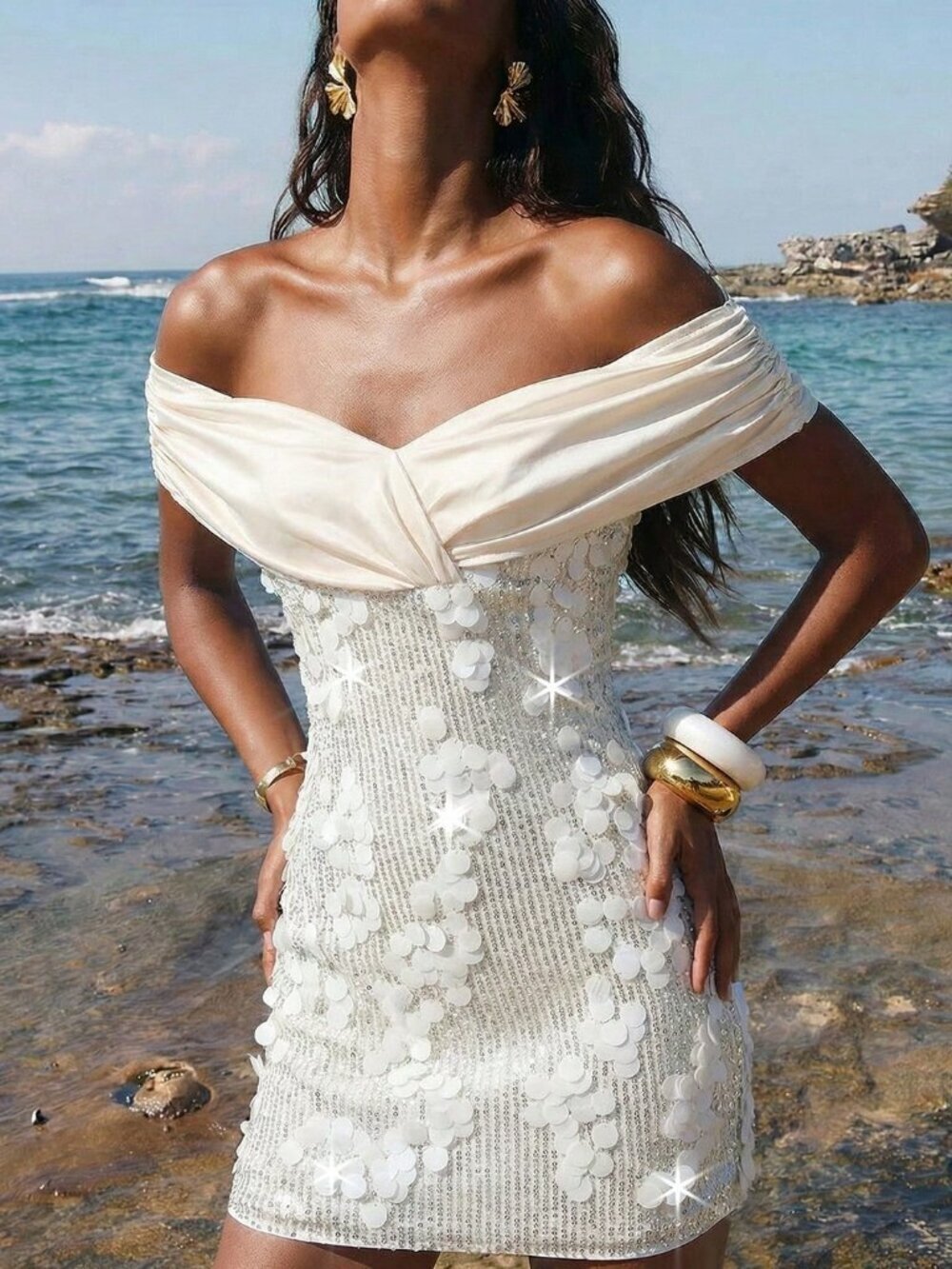 Apricot Party Women's Elegant Fitted Contrast Lace Embroidery Evening Dress